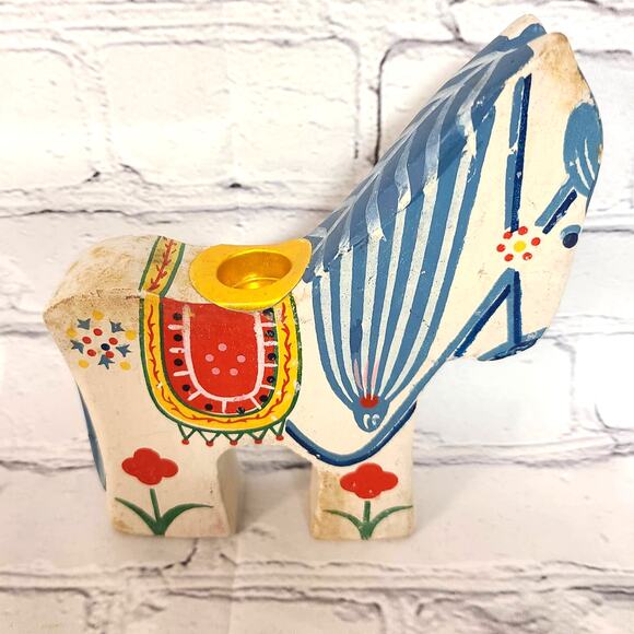 Handcrafted Set/3 Vintage Wooden Dala Horse Candleholders-Chinese Folk Art Décor - Picture 3 of 10